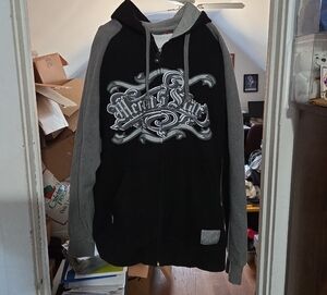 Mecca Black and Gray Zip-Up Sweater